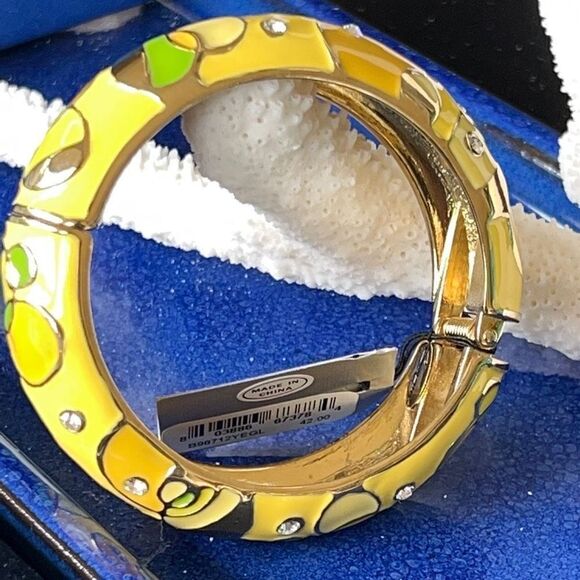 Yellow & Green  Enamel Geometric Pattern Accented with Clear Crystals in Gold Hi - Picture 1 of 11